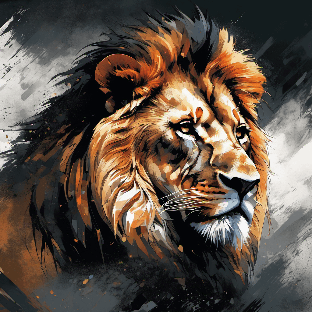 AI generated: an illustration of a lion's head, simple, dark color palette, elegant, calm, unforgettable, dark ton...