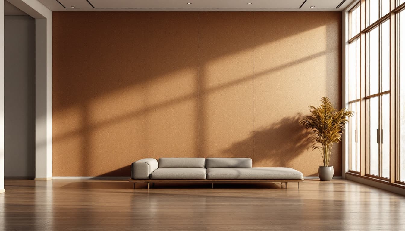 AI generated: High resolution interior design photography, reception room, with a wide brown wall in the backgroun...