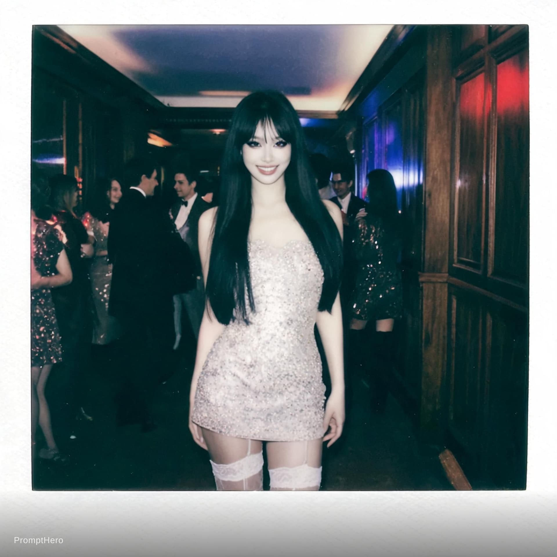 AI generated: Polaroid photo of a 18-year-old vintage-style italian girl with a doll-like face and a sultry,big sm...