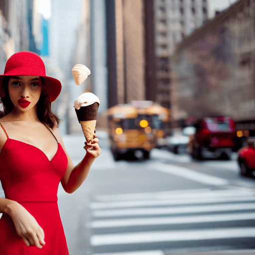 AI generated: a beautiful girl, with a beautiful face, in a hat, medium breasts, thin waist, in a red dress, with ...