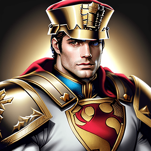 AI generated: Henry Cavill depicted as the Emperor of Humanity Warhamer 40k, whit golden armor. Christmas hat on h...