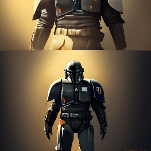 AI generated: mandalorian Din Djarin with Boca Juniors armor desing, dramatic light, pale sunrise, cinematic light...
