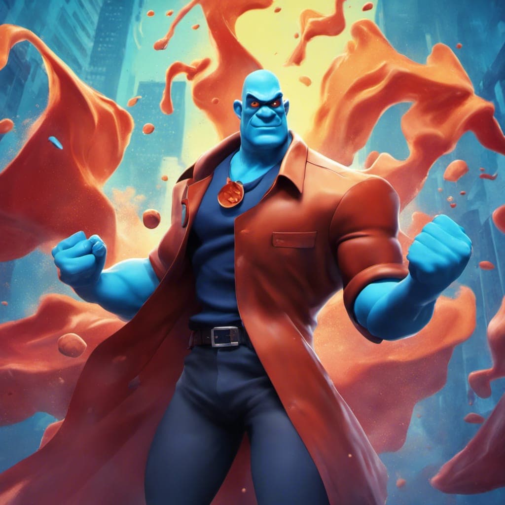 AI generated: Design a CGI character model for Osmosis Jones in a dynamic action pose, ready to battle a harmful v...
