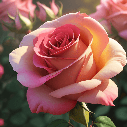AI generated: roses in bloom, rose buds, flower garden, vivid colors, color grading, red, pink, yellow, white, mor...