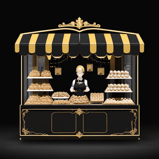 AI generated: generate an image of an elegant business selling pastries and cold sweets with black and gold colors