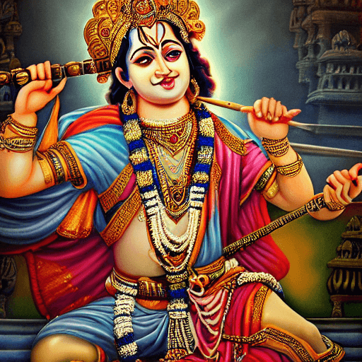 AI generated: Lord Krishna, in dynamic, atmosphere of darkness and horror, dramatic light, highly detailed, packed...