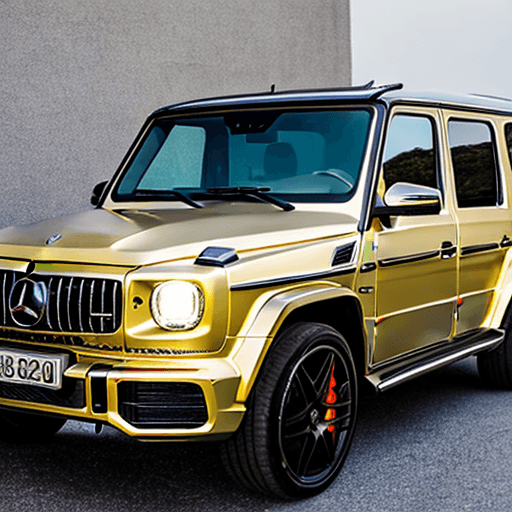 AI generated: a gold Mercedes AMG G 63, unsplash --v 5. 2