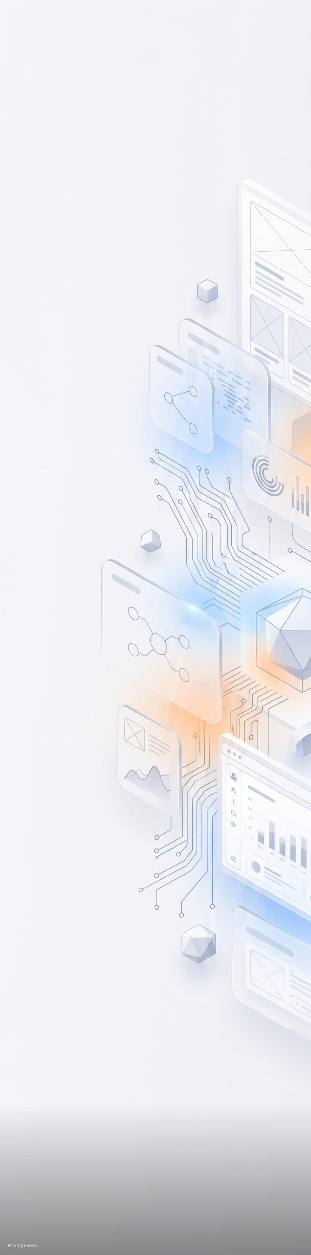 AI generated: A premium minimalist 3D UI/UX design workspace composition on an ultra-wide 4:1 aspect ratio canvas....