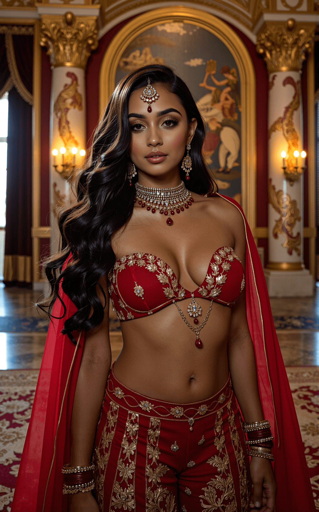 AI generated: Ultra-detailed cinematic portrait of a young South Asian female with long, glossy dark hair in soft ...