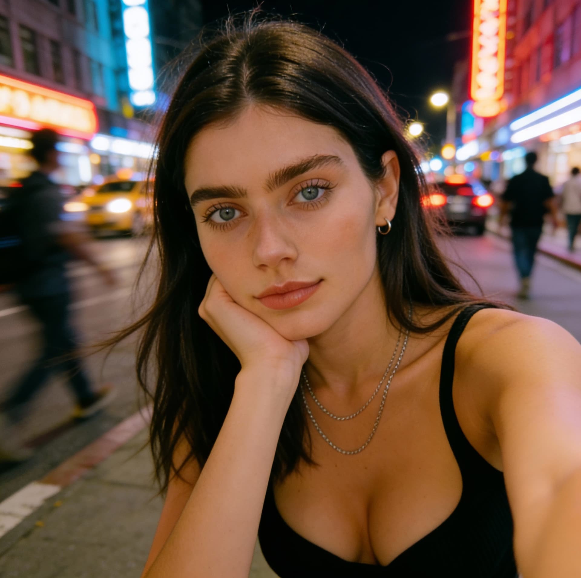 AI generated: Take the face from the input picture.Gen photo of extremely ordinary and unremarkable iPhone selfie,...