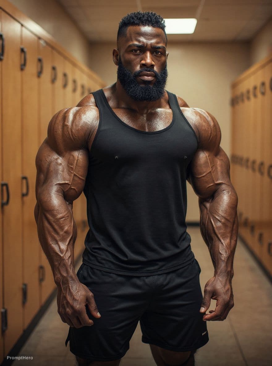 AI generated: photorealistic male bodybuilder, 20 years old, huge bodybuilder muscles, broad shoulders, and very l...