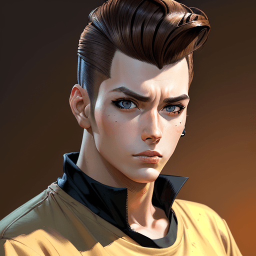 AI generated: Concept art guy in arkayne style, realism, bright big eyes, anime, painting, brown eyes, pompadour, ...