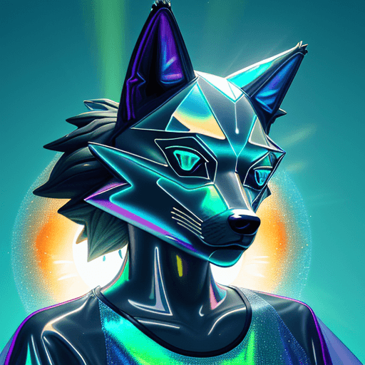AI generated: 
3D cartoon Wolf Head with Human Body, Wearing Iridescent Holographic Liquid Texture & Translucent M...