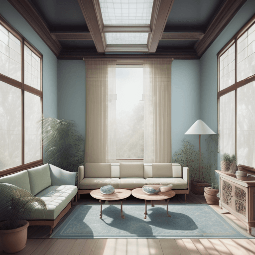 AI generated: High resolution photography interior design, dreamy sunken living room conversation pit, wooden floo...