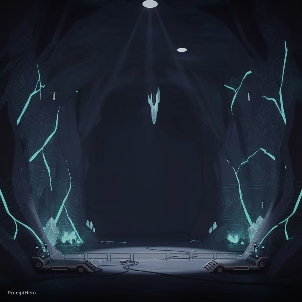 AI generated: deep underground digital mine, dark navy blue #151035 dominant, sparse cyan crystal 
veins glowing s...