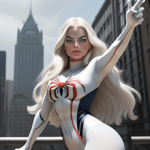 AI generated: Margot Robbie (Masterpiece, 4k resolution, ultra-realistic, very detailed), (White superhero theme, ...