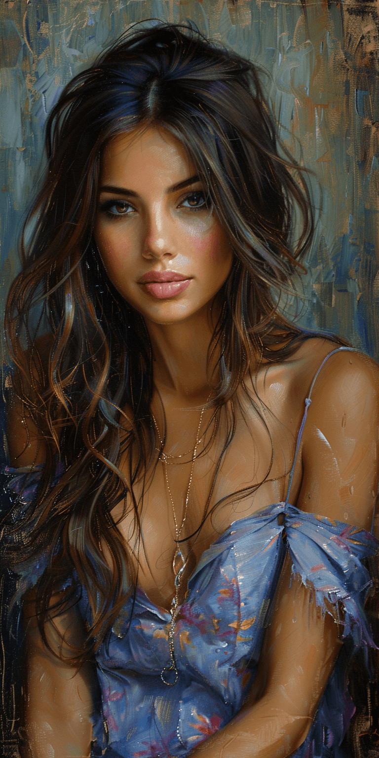 AI generated: impressionist painting of a beautiful woman with long hair, soft lighting, and warm tones, in the st...