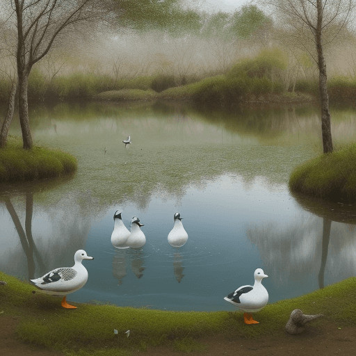 AI generated: Bosque lindo com aves um lago com patos
