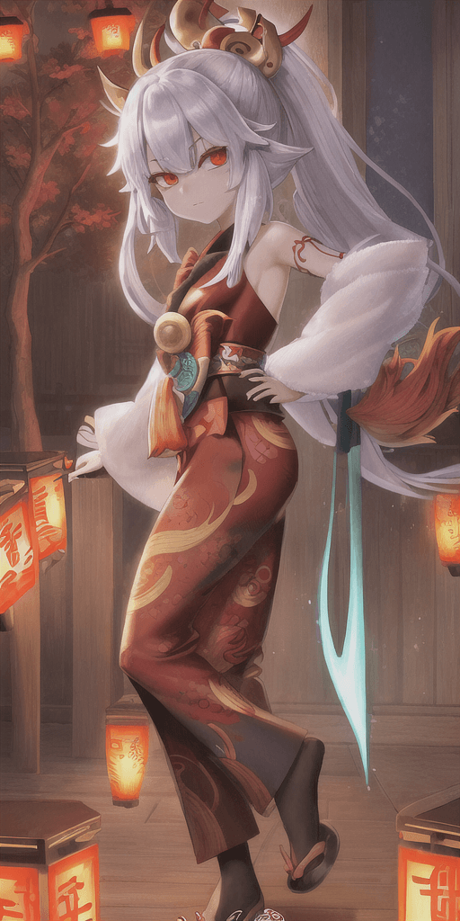 AI generated: An illustration, of a kitsuné, Oni, Nué, Tengu, my funji decor, anime style, HD, 2K, very detailed