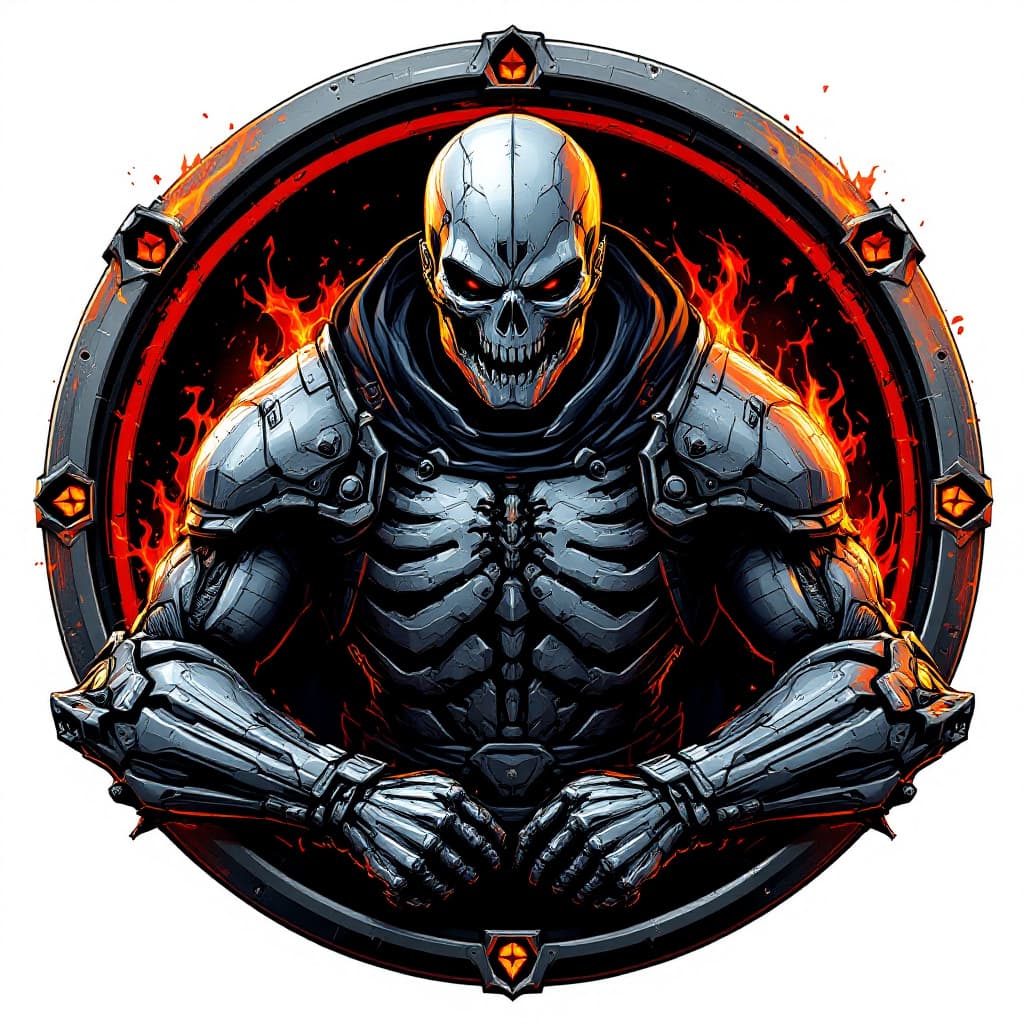 AI generated: 3d gaming logo Bones of steel charectrer war fighter 