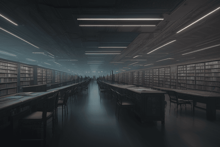 AI generated: High resolution photography, library, ChatGPT, Artificial Intelligence, cyberpunk, 
8k, intricate de...