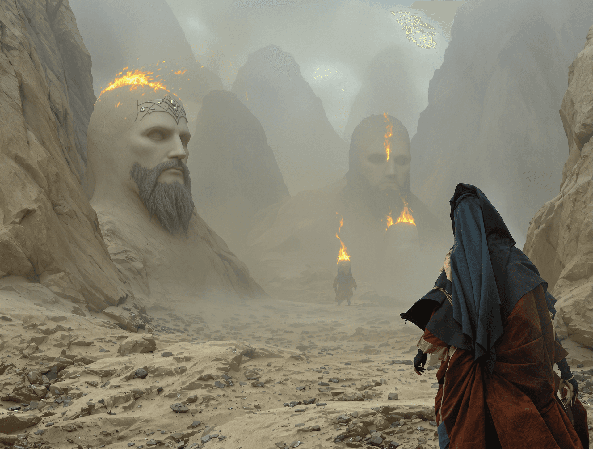 AI generated: Sci-fi, an (ancient looking man:1.3), who looks (like a Prophet from Biblical times:1.5), wanders a ...