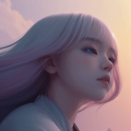 AI generated: dramatic light, pale sunrise, animatic,  low angle, pastel palette,  真紅の天竺牡丹娘, 宇宙MMORPG