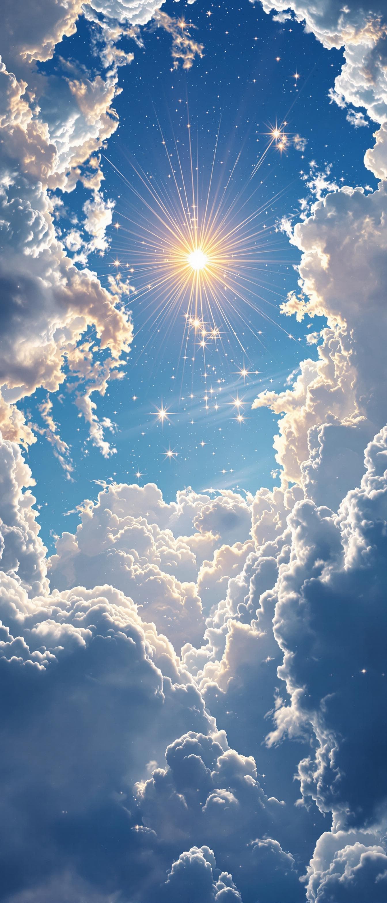 AI generated: sky in heaven with gold starburst in the center .
Hyperrealistic. HDR .8k . Hyper details.  