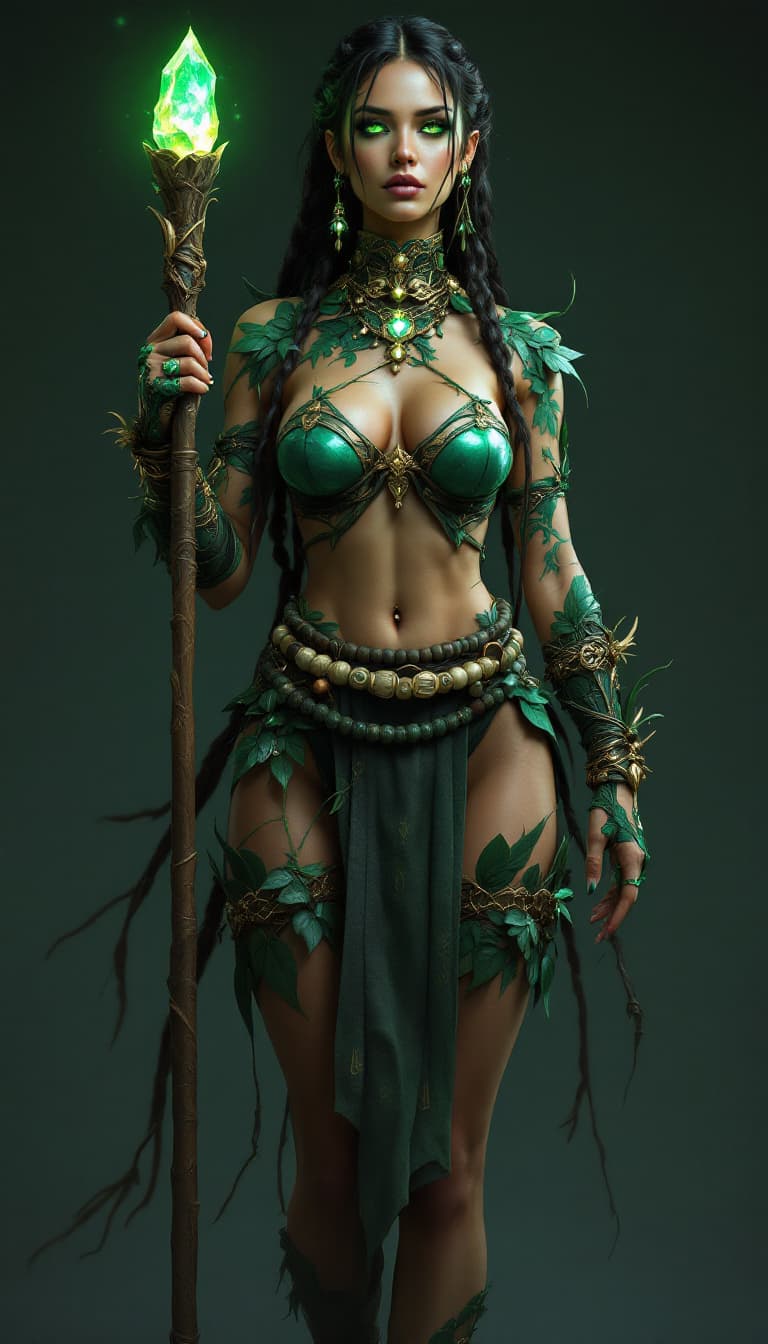 AI generated: An ultra-realistic, full-body portrait of an imposing jade earthshaper woman, radiating strength and...