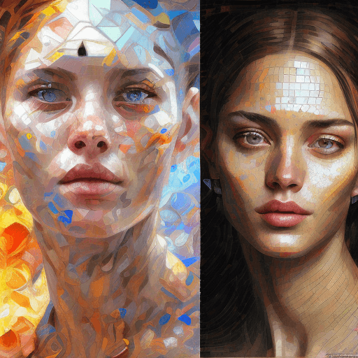 AI generated: a collage of women's faces in mosaic, in the style of andrew atroshenko, peter gric stylize 