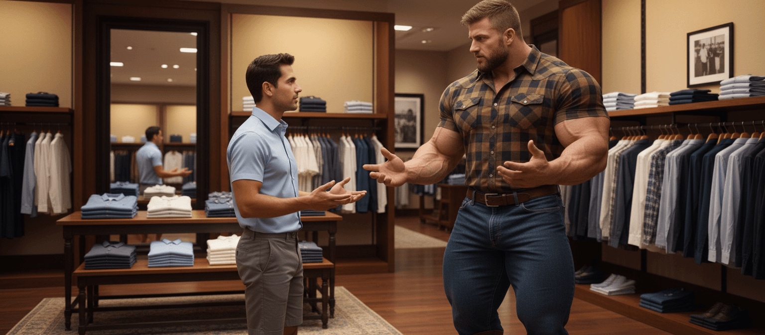 AI generated: the bodybuilder is 6'4" tall, he has huge muscular shoulders and extra huge muscular legs. He is wea...