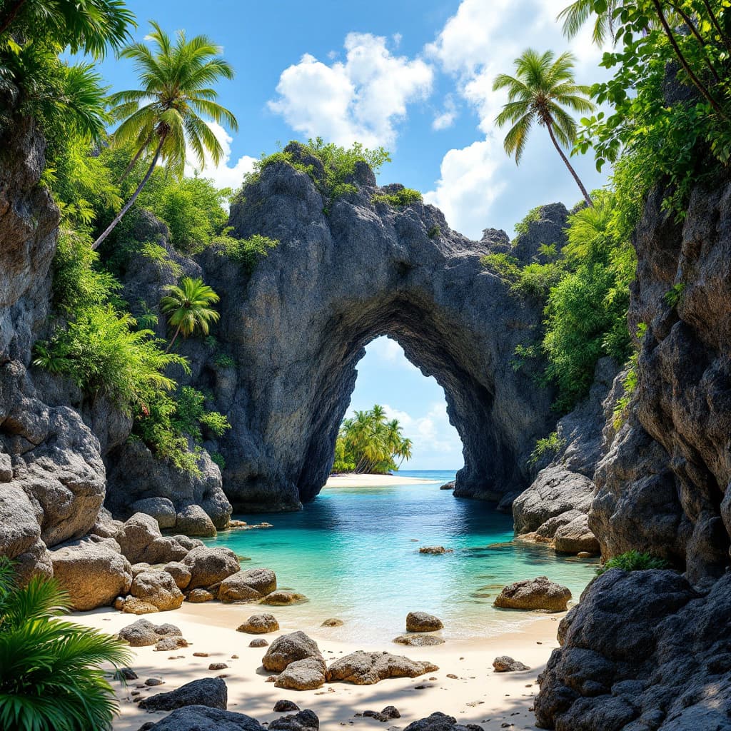 AI generated: a beautiful landscape of a tropical beach. The sky is blue with white clouds and the horizon is visi...