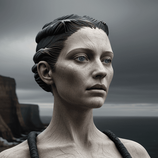 AI generated: art statue in cliffs, in the style of realistic hyper-detailed portraits, cryengine, detailed facial...