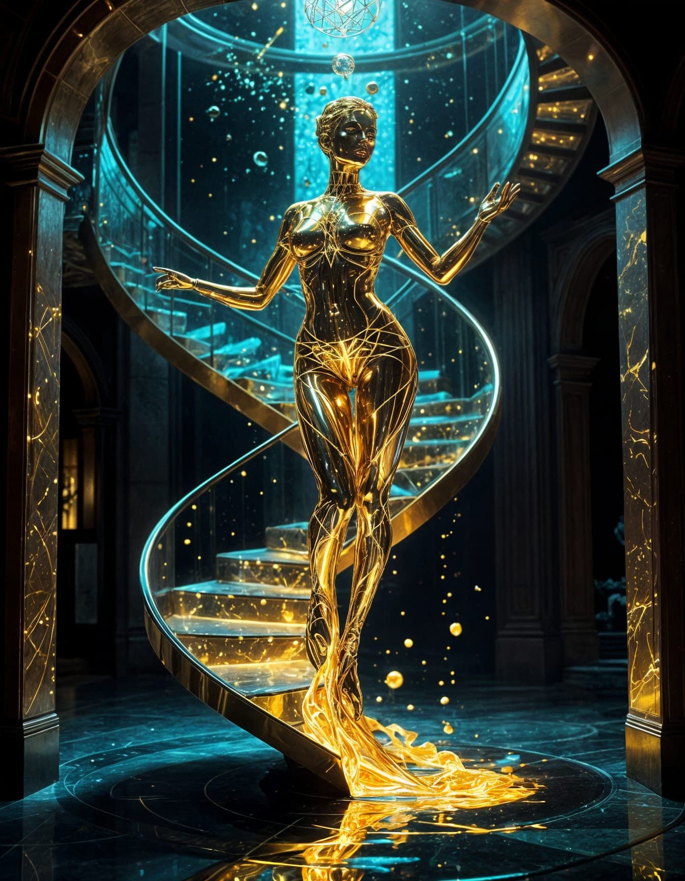 AI generated: A luminous golden guardian, their form woven from celestial silk and cosmic energy, stands atop a le...