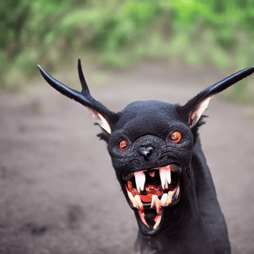 AI generated: Horror black creature,scary animal,sore face,