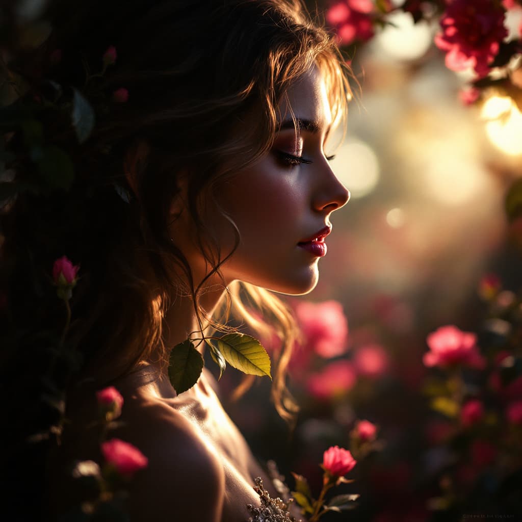 AI generated: wild rose, cinematic lighting
