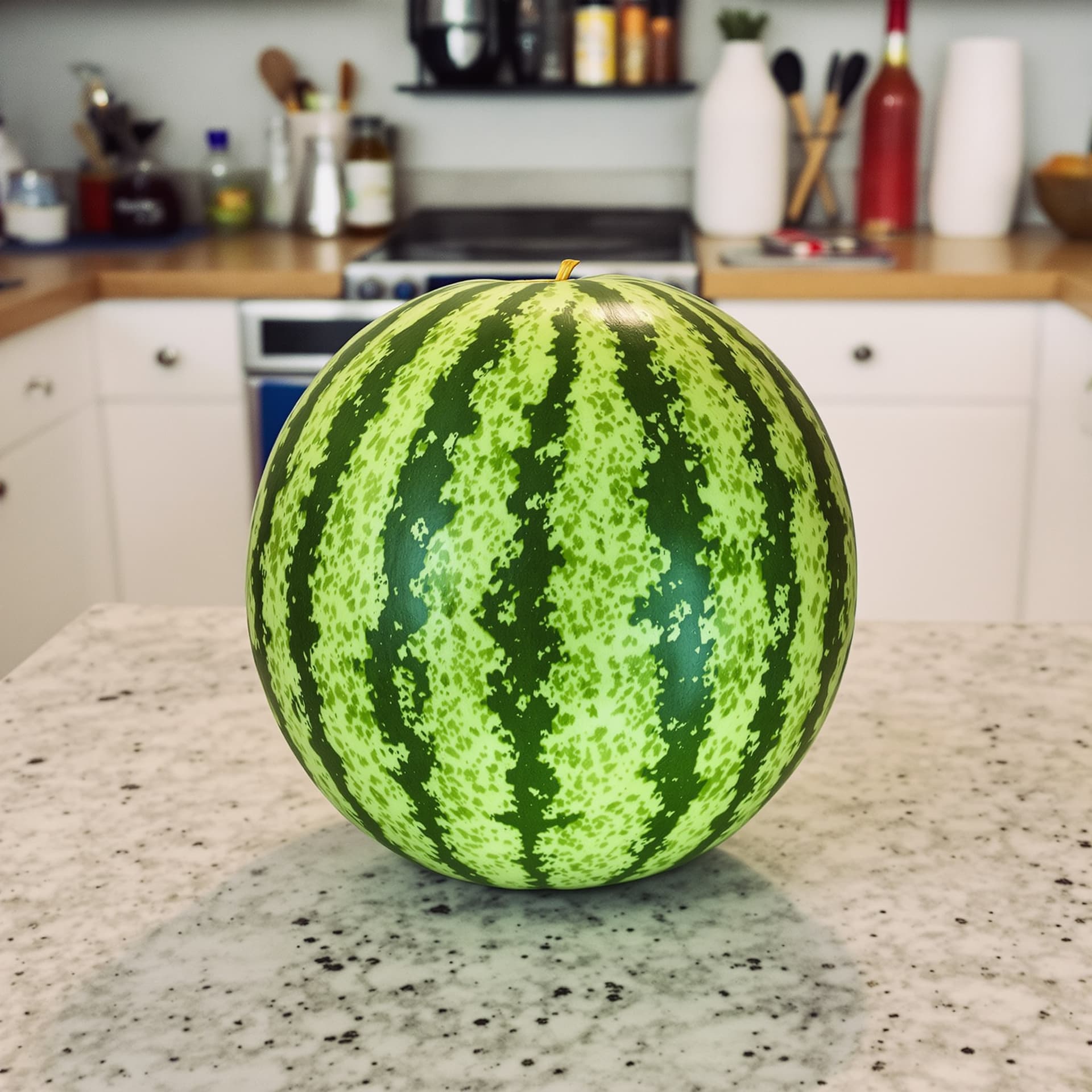 AI generated: A watermelon on top of a kitchen table.
