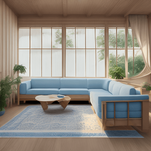 AI generated: High resolution photography interior design, dreamy sunken living room conversation pit, wooden floo...