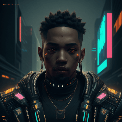 AI generated: black male rapper, street, cyberpunk, intricate artwork . octane render, trending on artstation, t s...