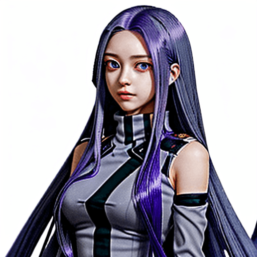 AI generated: very long hair, gorgeous girl, very very long hair ((purple hair)), ((grey-blue eyes)), (Boku no her...