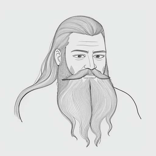 AI generated: A drawing of a man with long hair and beard in one-line drawing, figure outline only, single line, s...