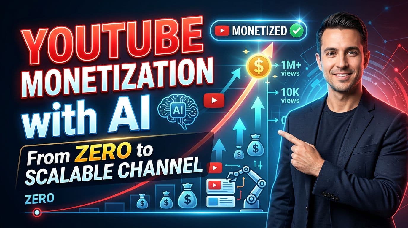 AI generated: Crea un Thumbnail profesional de este curso: "YouTube Monetization with AI: From Zero to Scalable Ch...