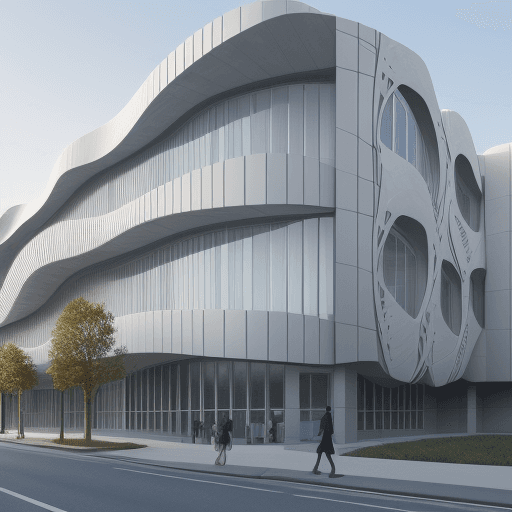 AI generated: school building beautiful facade. for 1000 pupils. parametric and minimalisme style. beautiful exter...