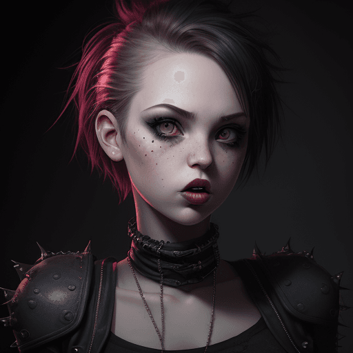 AI generated: character portrait of a punk girl, thin face, tongue out, cinematic lighting, blurry dark background...
