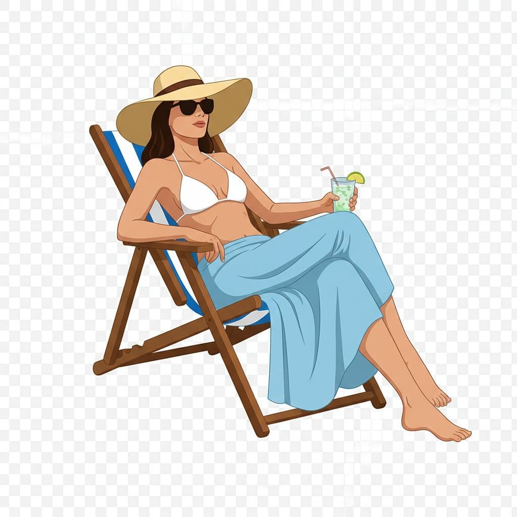 AI generated: create a POD only image of a woman sat on a beach chair. transparent background