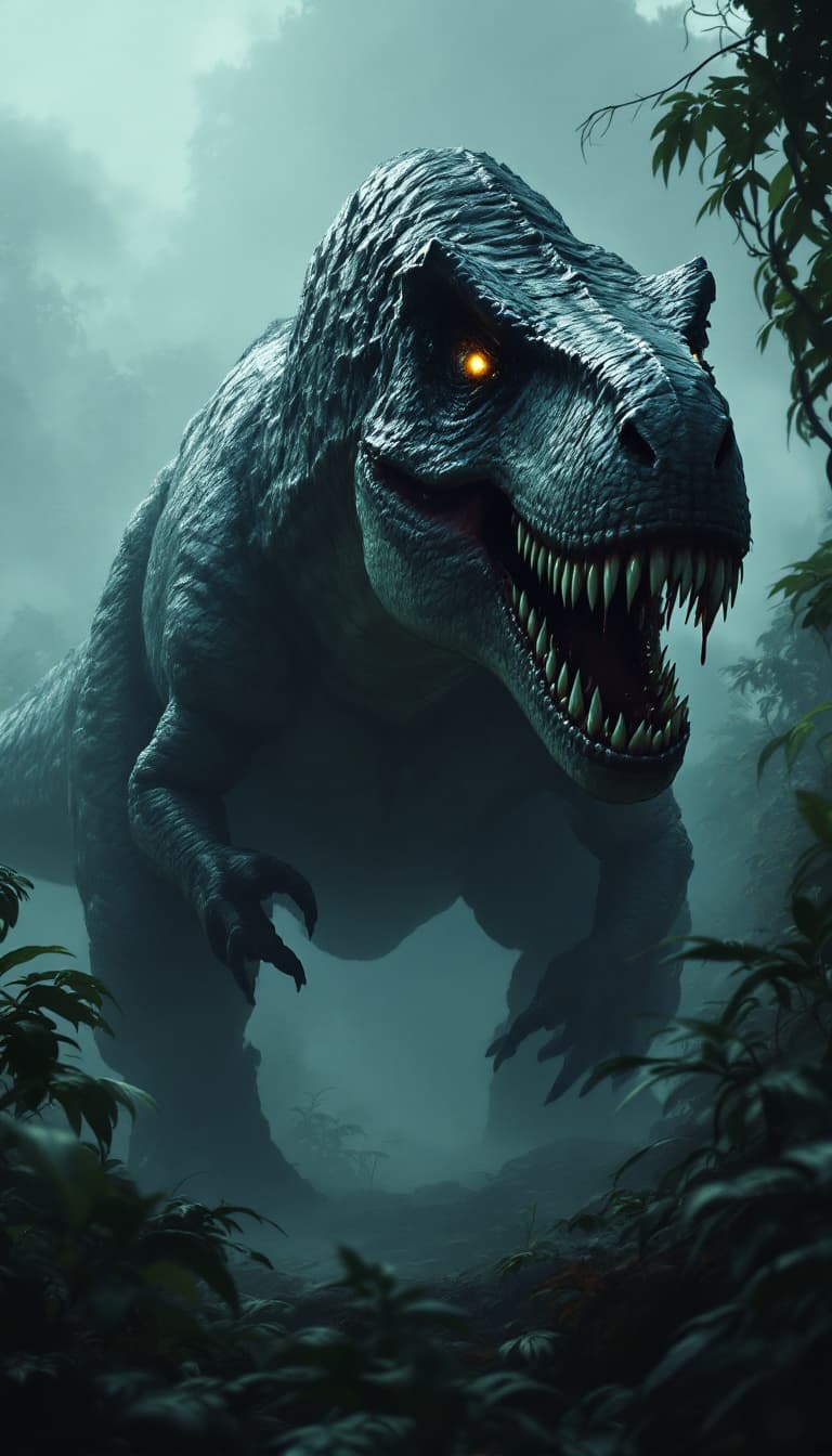 AI generated: A hyper-realistic digital painting of the terrifying Tyrannosaurus rex, the king of the prehistoric ...