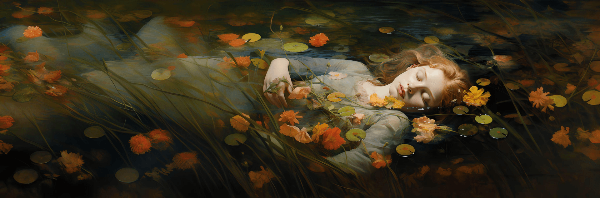 AI generated: christian george reynold's image of a girl laying in a large body of water, in the style of John Eve...
