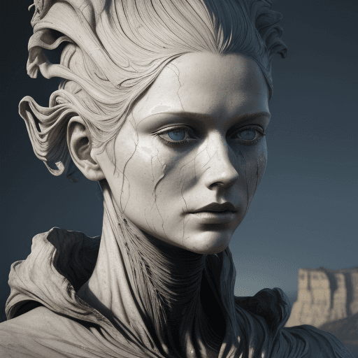 AI generated: art statue in cliffs, in the style of realistic hyper-detailed portraits, cryengine, detailed facial...
