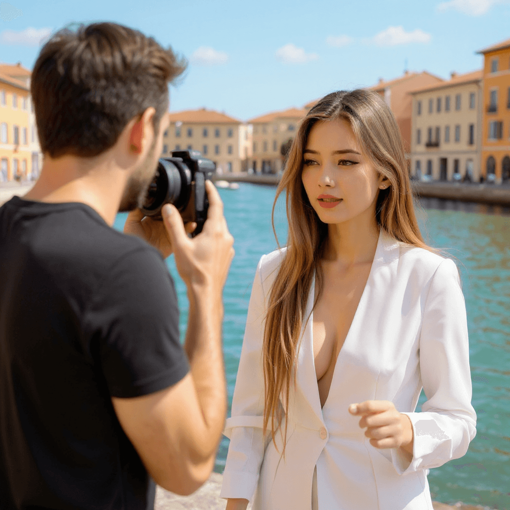 AI generated: The director of a YouTube channel in front of her camera is harassed by the cameraman