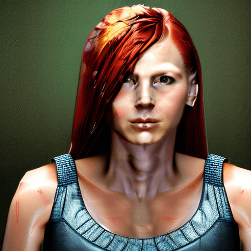 AI generated: Hyper realistic eye level shot of a red haired woman without her top on